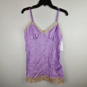 DKNY Womens 100% Silk Lace Trim Camisole Top Lavender V-Neck Sz 10 Y2K Coquette